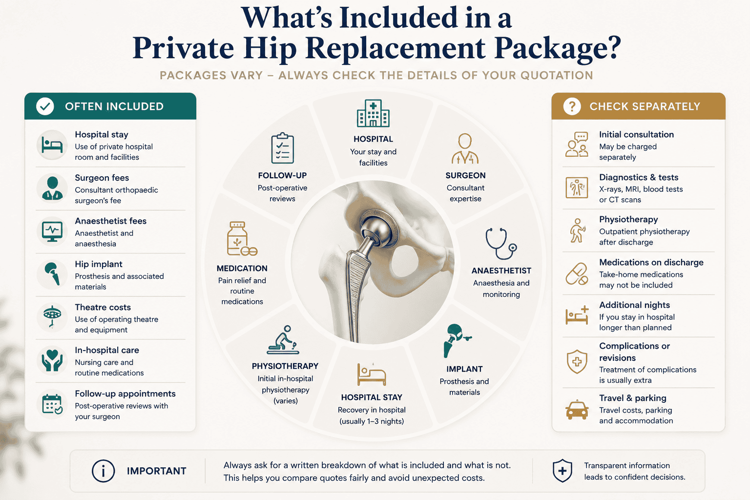 whats included in a hip replacement package